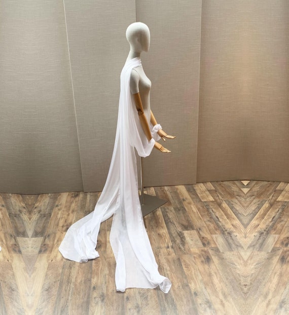 Bridal cape, Soft Silk chiffon long wedding scarf with sleeves, Grecian wedding cape, Bridal scarf and sleeve set