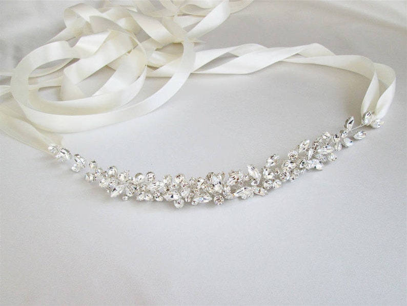 Bridal belt, Floating crystal belt, Bridal belt sash, Crystal sash, Wedding Sash, Ribbon sash, Rhinestone belt image 1