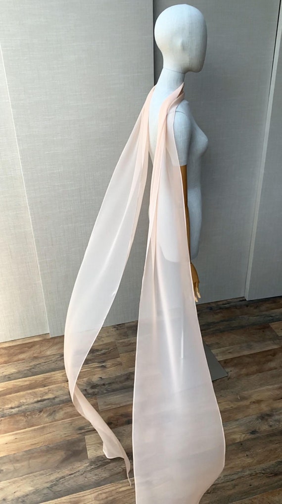 Blush Silk scarf, Stays put modern bridal scarf with button closure, Soft delicate 100% Silk chiffon skinny wedding scarf non slip design