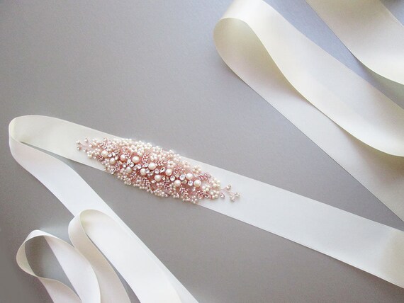 Exquisite crystal belt sash, Bridal crystal belt sash, Wedding crystal belt, Crystal and pearl bridal floral belt, Rose gold belt
