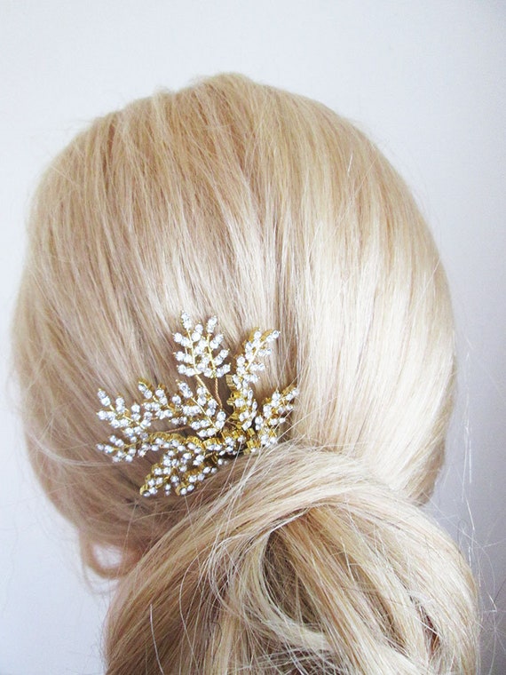 Crystal leaf hair pin in gold, silver or rose gold, Bridal crystal gold hair pin, Crystal hair pin, Wedding hair pins, Crystal leaf pin