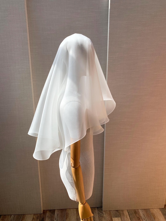 Silk veil, Short bridal veil, Exquisite 100% Silk organza wedding veil with blusher, Double layer Couture Bridal drop veil sheer