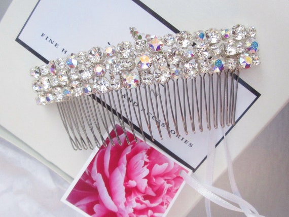Bridal comb with AB and clear crystal, Premium European Crystal hair comb, Bridal crystal hair comb, Sparkly bridal headpiece