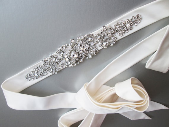 Silk Bridal crystal belt sash, Rhinestone belt in Duchess satin, Wedding belt sash in silk organza, Bridal crystal silk organza belt sash