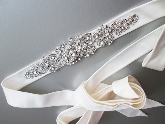 Silk Bridal crystal belt sash, Rhinestone belt in Duchess satin, Wedding belt sash in silk organza, Bridal crystal silk organza belt sash