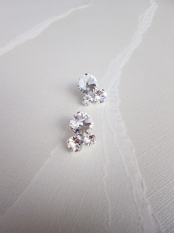 Crystal bridal earrings, Crystal cluster bridal studs, Stud rhinestone wedding earrings in gold, silver, rose gold