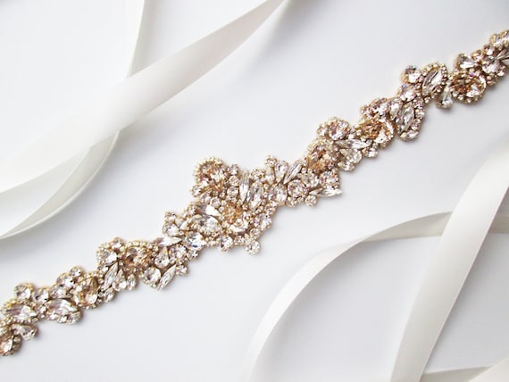 Bridal belt, Champagne Crystal bridal belt, Crystal belt in silver or gold, Wedding belt, Waist sash, Rhinestone bridal belt