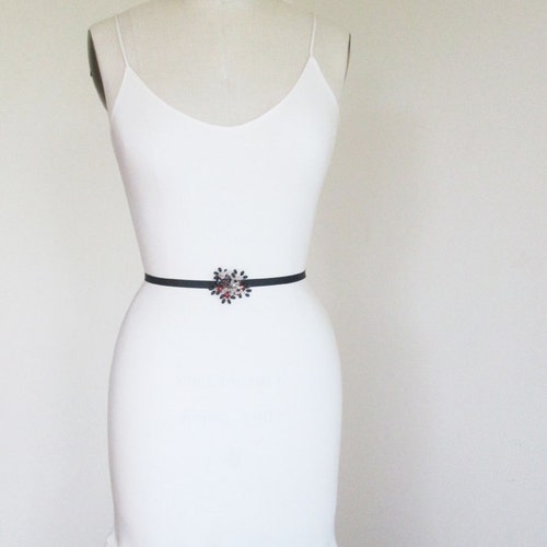 Little black belt, Bridal belt sash, shops Bridal crystal gemstone sash, Black onyx and crystal belt, Black, red and white