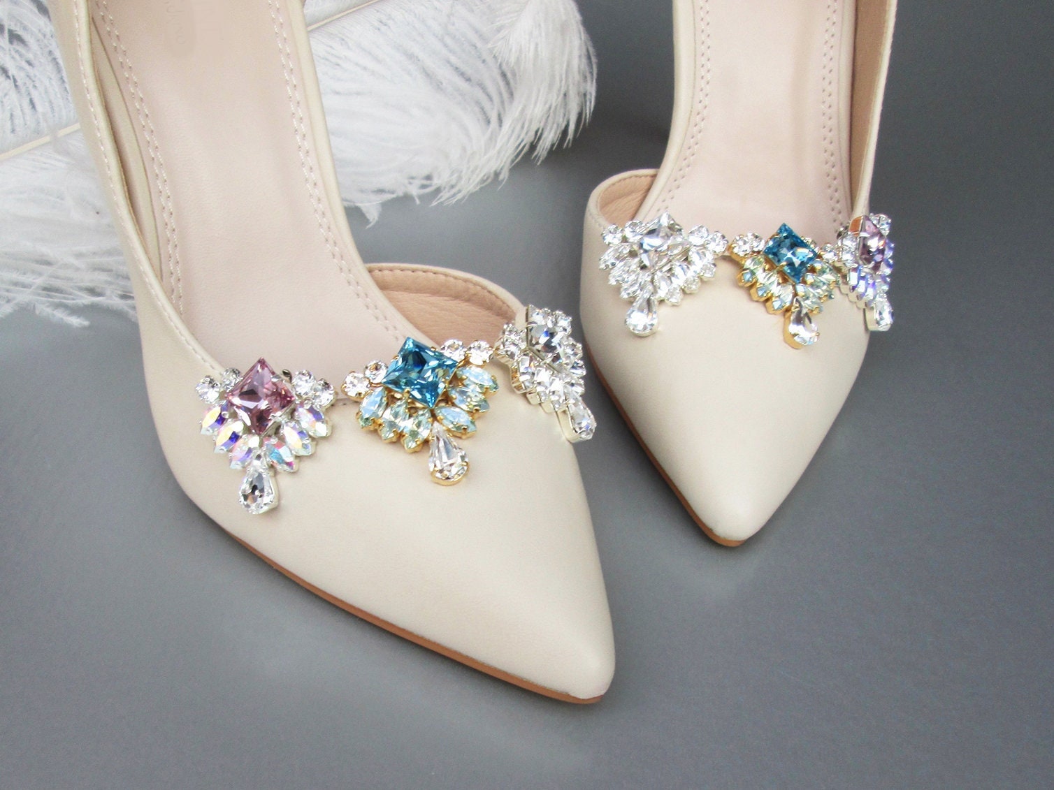 Wedding Accessories - Pearl and Crystal Gold Bridal Shoe Clips