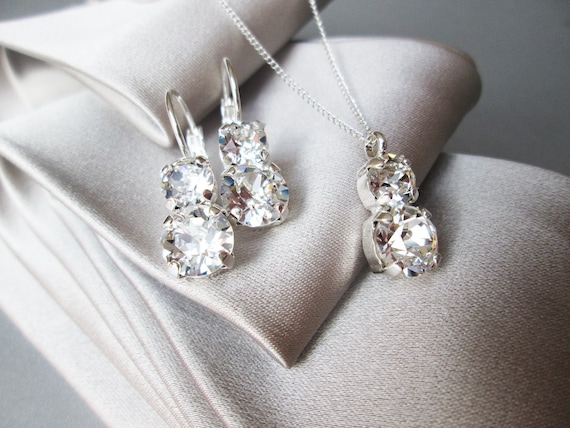 Crystal jewelry set, Bridal Premium European Crystal earrings necklace set, Rhinestone Bridesmaids jewelry set in gold, silver, rose gold,