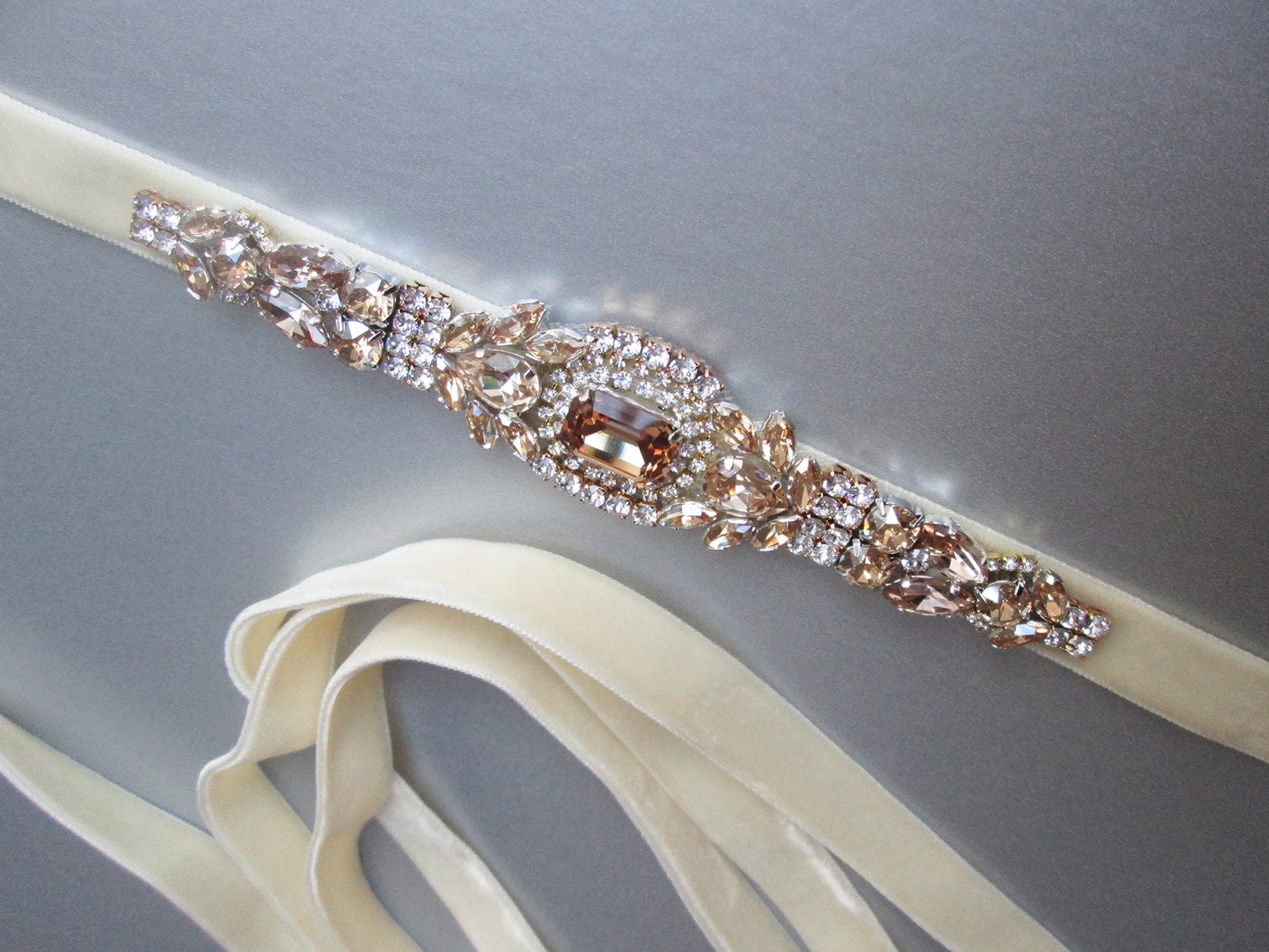 Boho Pearls & Crystal Leaves Hand Wired Floral Vine Bridal Belt on Ivo