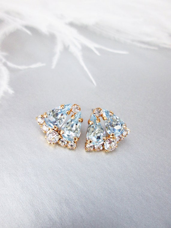 Something Blue Dainty Bridal crystal studs, Wedding earrings, Stud rhinestone earrings bridal party, bridesmaids