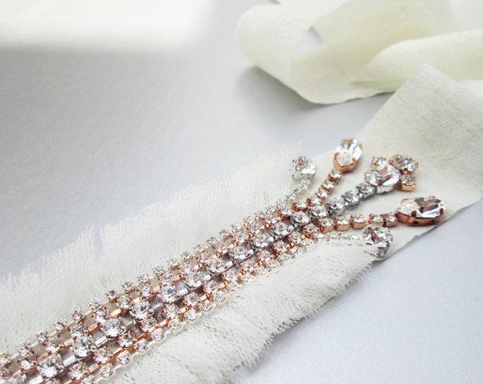 Bridal belt, Bridal crystal belt sash, bridal belt in rose gold and silver mix, Fringe bridal belt, Rose gold wedding belt,