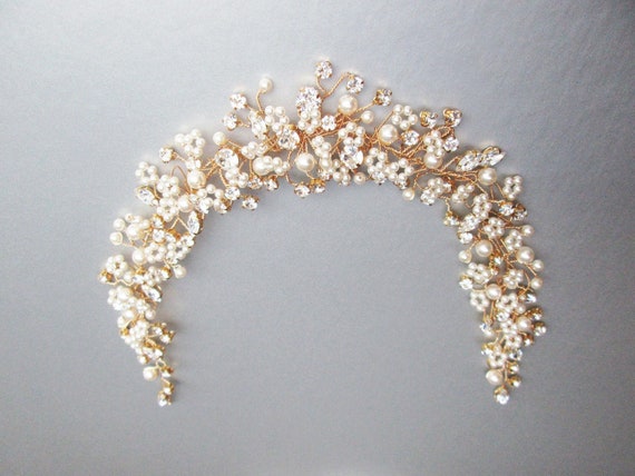 Crystal and pearl bridal hair vine, Crystal Headband, Bridal headband, Wedding headpiece, Bridal crystal hair vine pearl comb