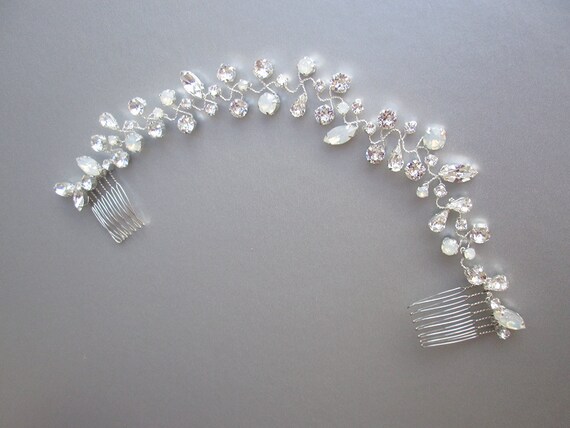 Crystal hair vine, Bridal hair comb, Wedding hair vine, Opal crystal hair vine, Sparkly bridal headpiece