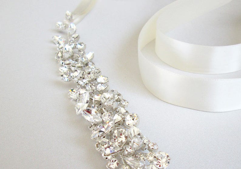 Bridal belt, Floating crystal belt, Bridal belt sash, Crystal sash, Wedding Sash, Ribbon sash, Rhinestone belt image 2