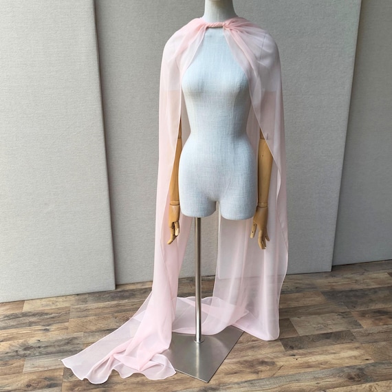 Silk Chiffon Bridal Capelet with a twist, Pink wedding shawl cape custom color