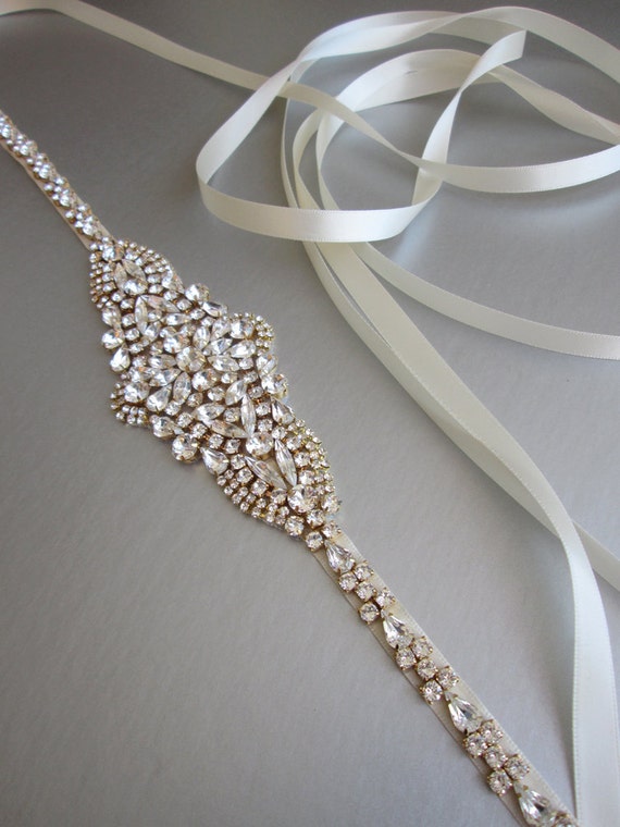 Bridal belt, Crystal bridal belt sash, Wedding belt, Gold bridal belt sash, Rhinestone bridal belt, Skinny bridal belt full length