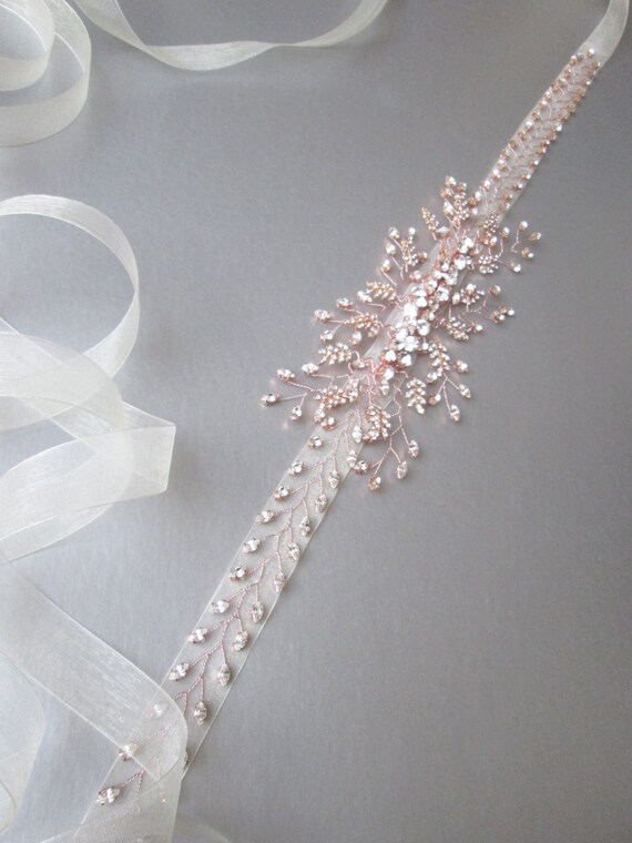 Rose gold crystal belt, Bridal crystal belt sash, Rhinestone wedding belt sash, Wedding belt, Organza bridal sash, Rhinestone belt