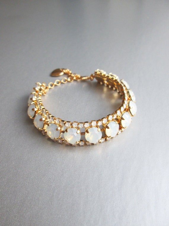Crystal opal bridal bracelet, Opal bracelet, Wedding crystal rhinestone bracelet in gold, silver, rose gold, White opal