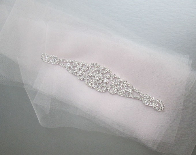 Pale pink tulle and crystal bridal belt sash, Sheer Wedding belt sash, pastel pink tulle waist sash, Rhinestone beaded crystal belt