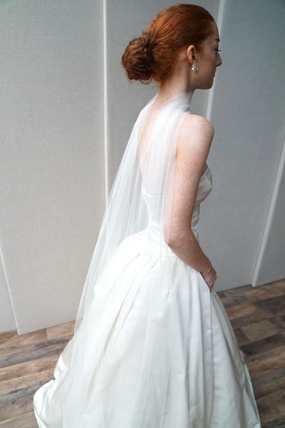 Silk Tulle Bridal shawl, Modern Wedding Veil Alternative, silk shawl scarf, Warm ivory, white, blush, black