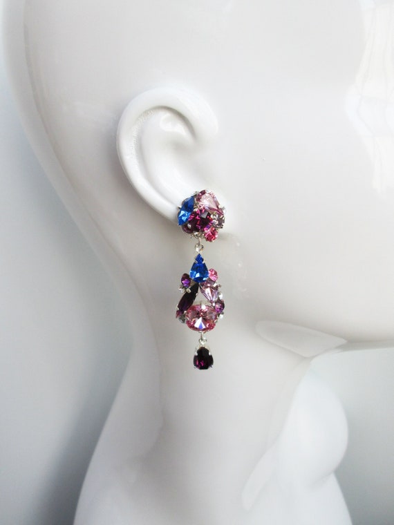 Purple blue earrings, Premium European Crystal earrings, Vintage style chandelier earrings  sapphire and amethyst, Drop earrings Dangling