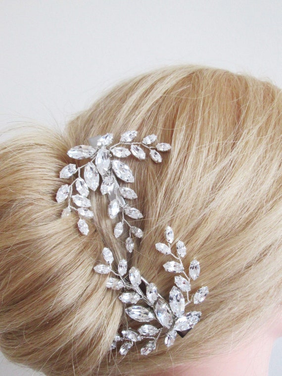 Fermaglio per capelli da sposa, fermaglio per capelli in cristallo, spilla  in cristallo per matrimonio, fermaglio per capelli in alligatore con strass  foglia in oro, argento, oro rosa -  Italia