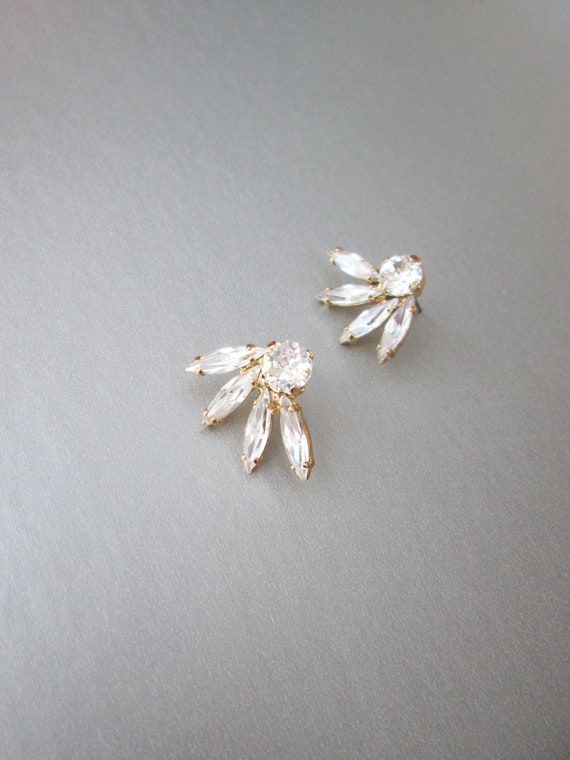 Crystal spray studs, Post crystal earrings, Bridal earrings, Stud rhinestone earrings, gold, silver, rose gold, Wedding