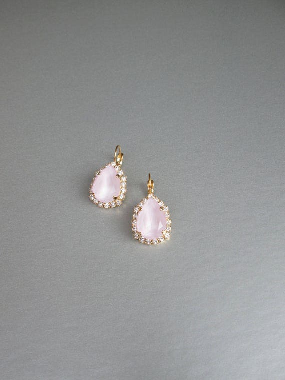 Bridal pale pink earrings, Crystal pink bridal earrings, Drop earrings, Powder rose wedding earrings in gold, silver, rose gold,