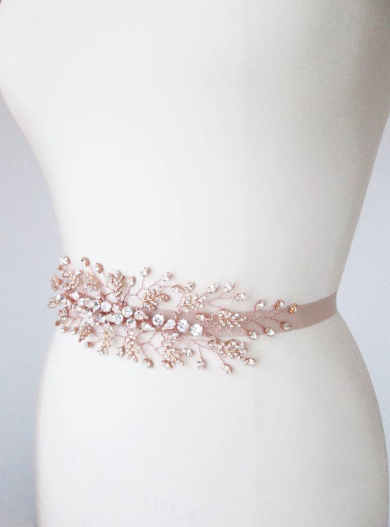 Bridal crystal belt sash, bridal belt in rose gold, Rhinestone wedding belt sash, Bridal crystal applique, Rose gold, gold, silver