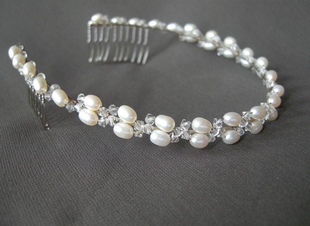 Bridal crystal headband, Crystal and freshwater pearl headband, bridal ...