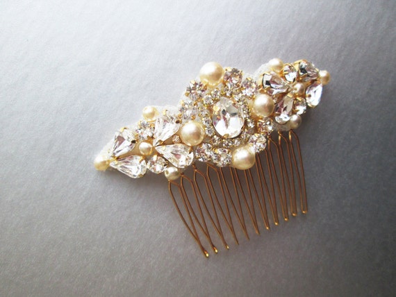 Bridal comb, Pearl and crystal bridal hair comb in gold, silver or rose gold, Rhinestone and pearl comb, Bridal crystal hair comb