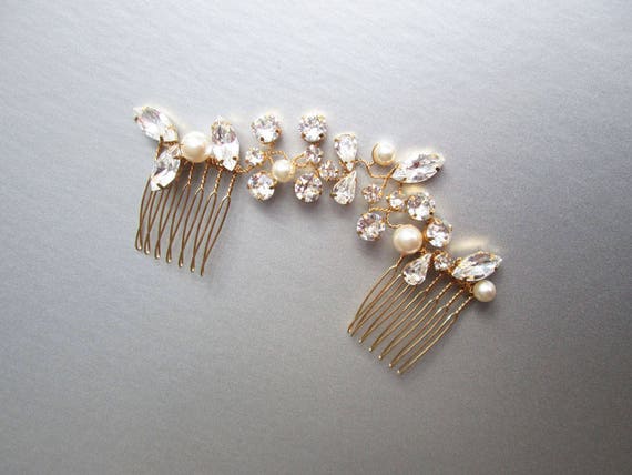 Crystal and pearl bridal hair vine, Wedding hair comb hair vine, Rhinestone bridal comb, Bridal comb in rose gold, silver, gold