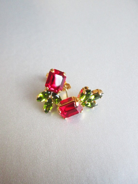 Red Rose crystal studs, Ruby peridot earrings, Dainty siam stud earrings in gold, silver, rose Wedding party bridesmaids