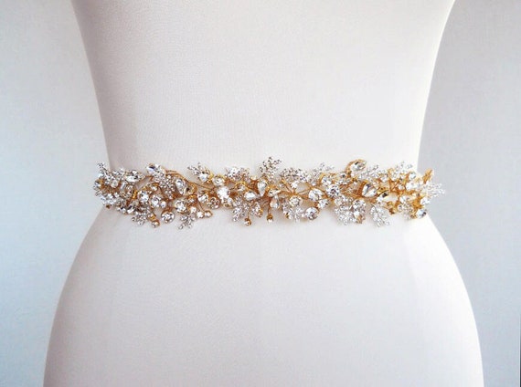 Bridal crystal sash belt in gold or silver, Beaded bridal sash, Premium European Crystal belt, Wedding waist sash, Floating crystals