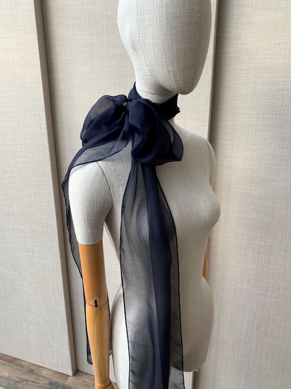 Silk evening scarf, Modern shawl scarf in navy blue, 100% Silk chiffon special occasion, Bridal party, Mother of the bride, Soft delicate