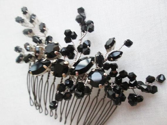 Black Premium European Crystal hair comb, Wedding hair comb, Jet black comb, Bridesmaids, Wedding party hair, Mother of the bride hair comb