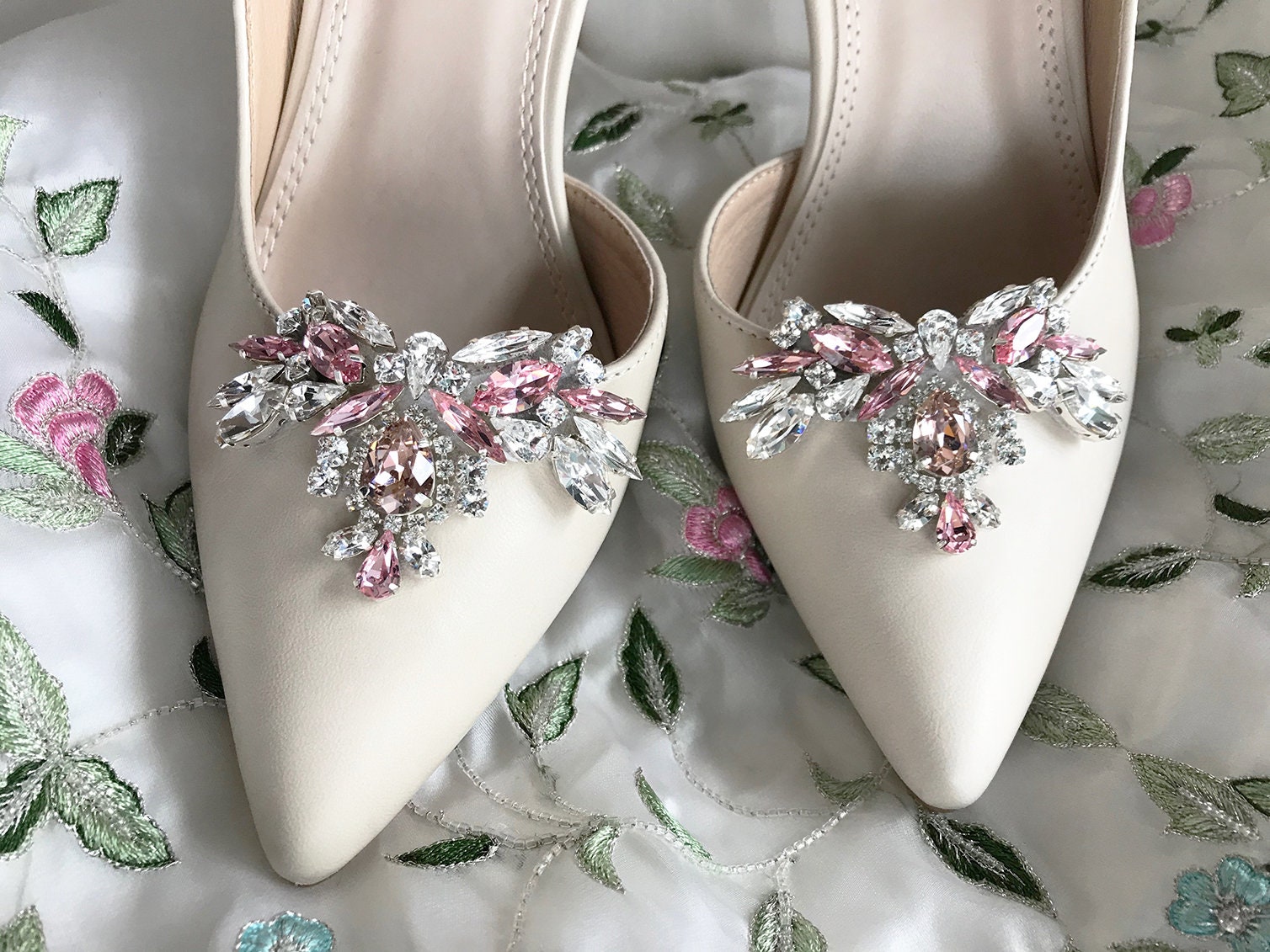 Perfect Bridal Zinnia Crystal Embellished Large Bow Shoe Clips