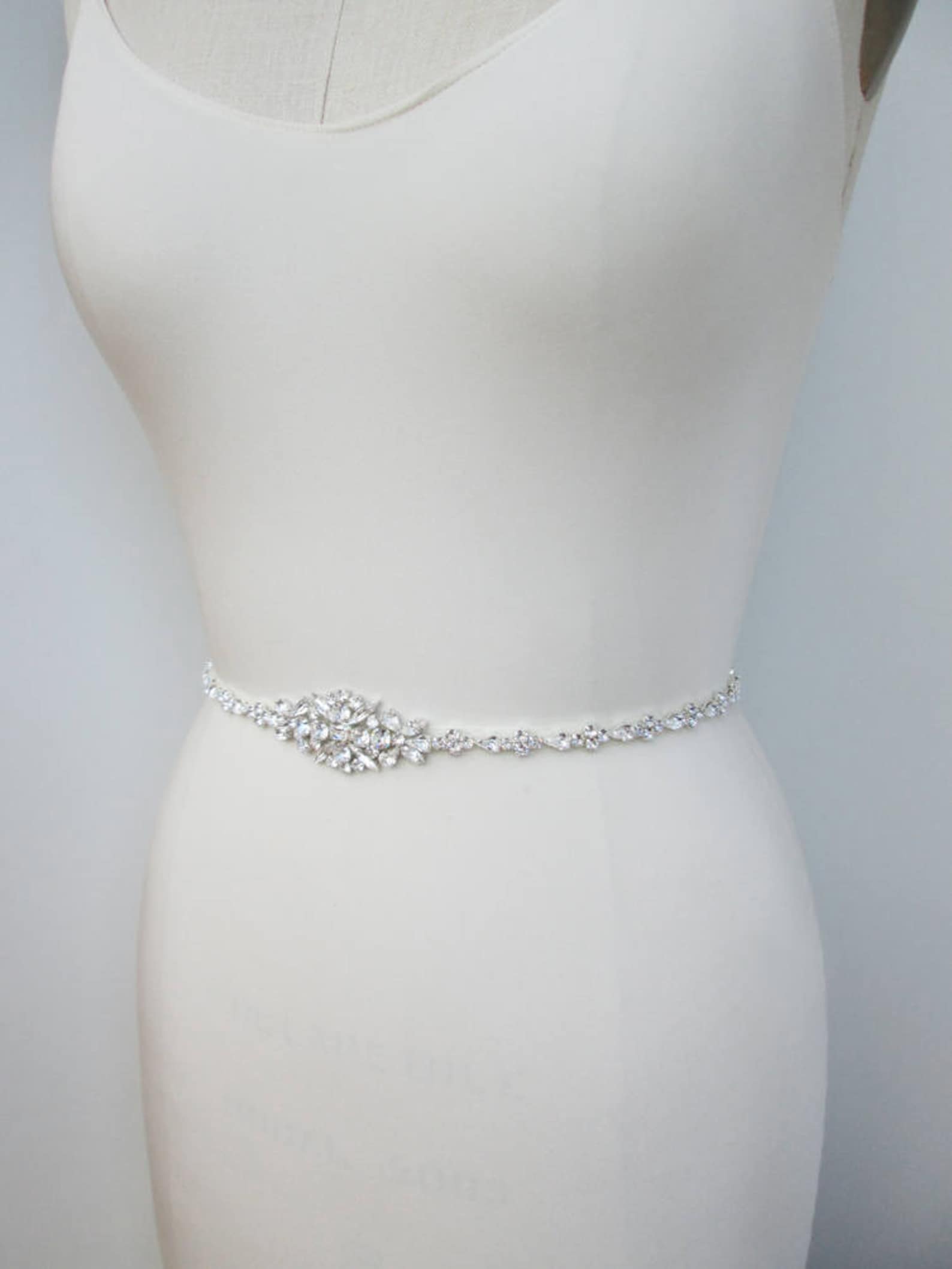 Bridal belt Swarovski crystal skinny bridal belt sash Silver Etsy