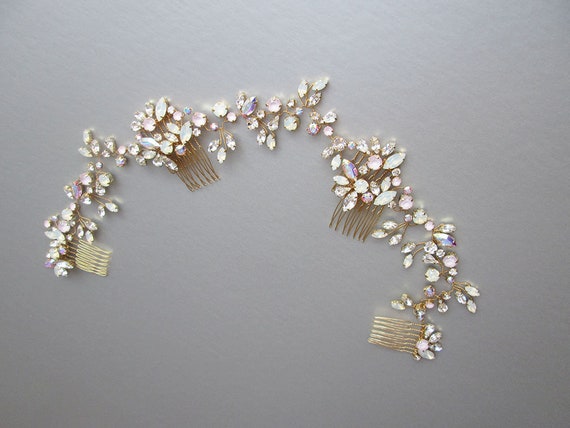 Crystal bridal hair vine set, Bridal hair comb, Wedding hair comb in rose gold, gold, silver, Bridal circlet, Bridal headdress