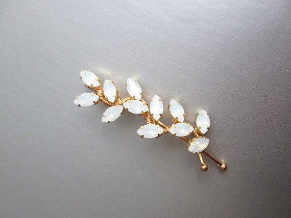 Opal Bridal hair pin, Crystal bobby pin, Wedding crystal bobby pin, Leaf rhinestone bobby pin hair clip, gold, silver, rose gold