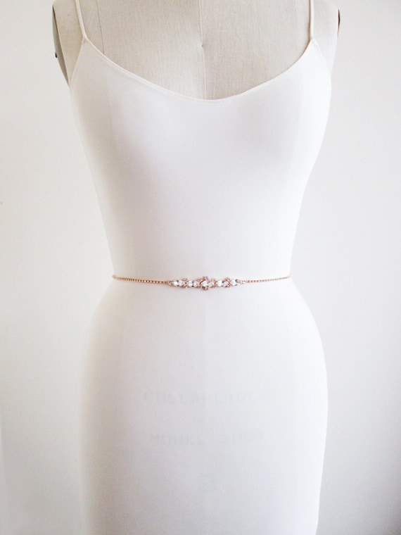 Bridal belt, Rose gold bridal belt, Super skinny bridal belt, Dainty crystal belt sash, Crystal bridal belt, Belt in gold, silver, rose gold