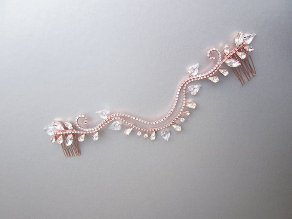 Crystal hair vine rose gold, Bridal hair comb, Wedding hair comb, Rhinestone hair vine, Front bridal headpiece