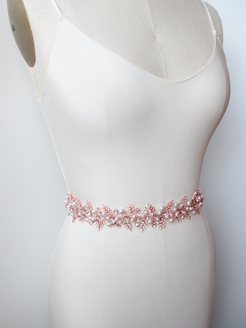 Rose Gold Bridal Belt Swarovski Crystal and Pearl Belt Etsy
