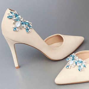 Something blue Shoe clips, Bridal shoe clips, Premium European Crystal Shoe embellishments jewelry, Rhinestone shoe clip-on light blue