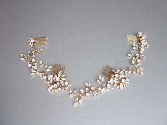 Crystal bridal hair vine set, Bridal hair comb, Wedding hair comb in rose gold, gold, silver, Bridal circlet, Bridal headdress