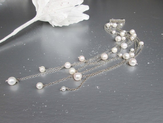 Modern Fairytale Pearl Chain hair vine clip barrette, Chain hair accessory headpiece, Dangling chains hair clip with freshwater pearls
