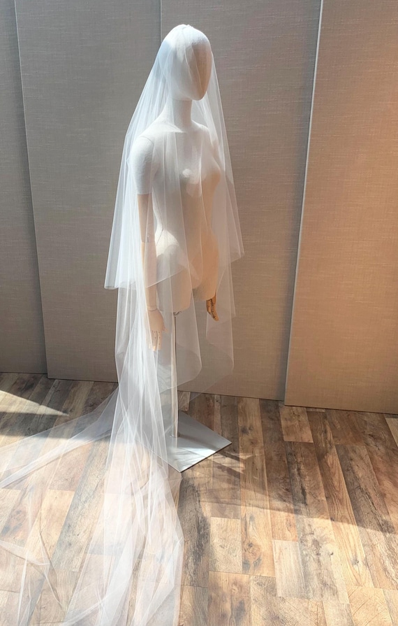 Cascading veil Simple veil with Comb, barely there veil, 2 tier Veil with blusher, Long cascading veil