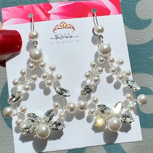 Bridal crystal earrings, Crystal pearl bridal earrings, Premium Quality European Crystal, Bridal earrings in gold, silver, rose gold image 6